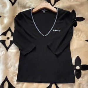 Bebe Black Glitzy V~Neck